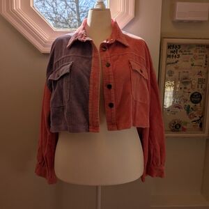 Corduroy color block oversized crop jacket